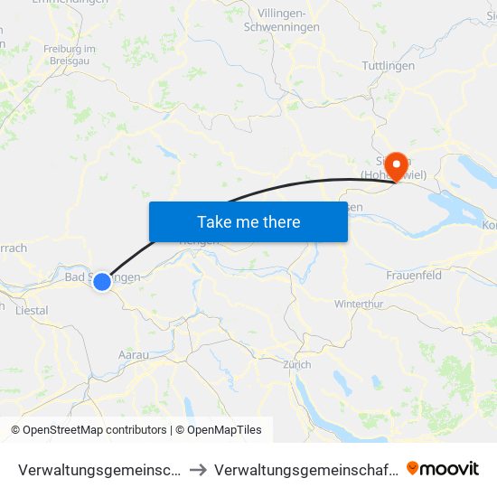 Verwaltungsgemeinschaft Bad Säckingen to Verwaltungsgemeinschaft Singen (Hohentwiel) map