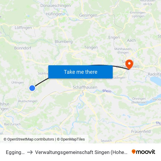 Eggingen to Verwaltungsgemeinschaft Singen (Hohentwiel) map