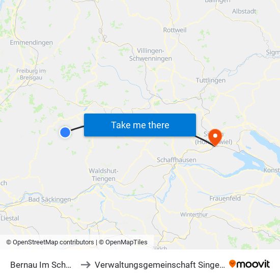 Bernau Im Schwarzwald to Verwaltungsgemeinschaft Singen (Hohentwiel) map