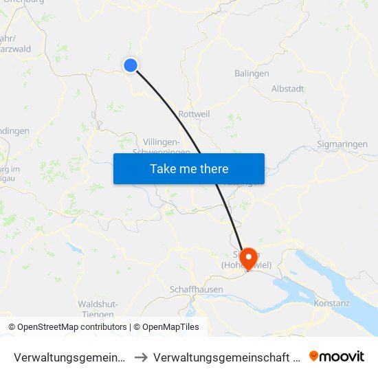 Verwaltungsgemeinschaft Schiltach to Verwaltungsgemeinschaft Singen (Hohentwiel) map