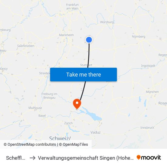 Schefflenz to Verwaltungsgemeinschaft Singen (Hohentwiel) map