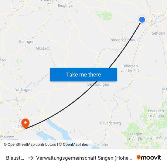 Blaustein to Verwaltungsgemeinschaft Singen (Hohentwiel) map