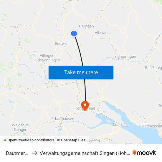 Dautmergen to Verwaltungsgemeinschaft Singen (Hohentwiel) map