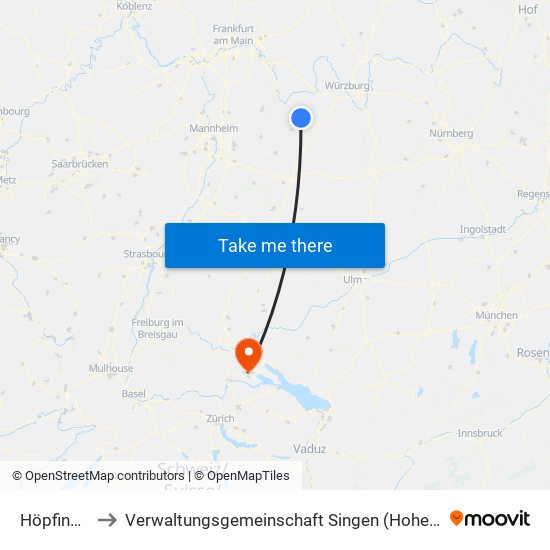 Höpfingen to Verwaltungsgemeinschaft Singen (Hohentwiel) map