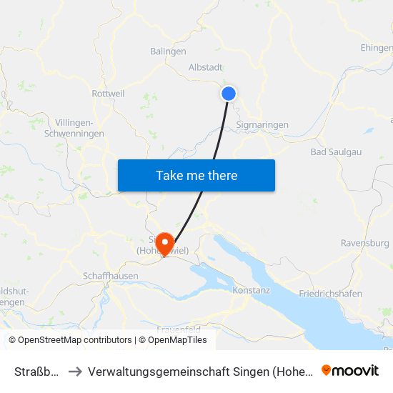 Straßberg to Verwaltungsgemeinschaft Singen (Hohentwiel) map