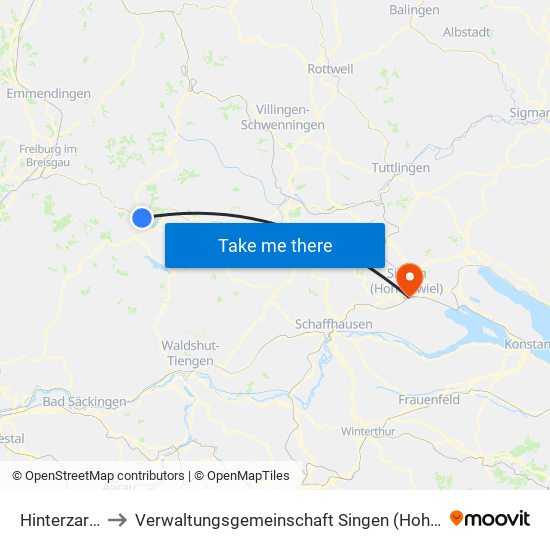 Hinterzarten to Verwaltungsgemeinschaft Singen (Hohentwiel) map