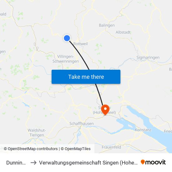 Dunningen to Verwaltungsgemeinschaft Singen (Hohentwiel) map