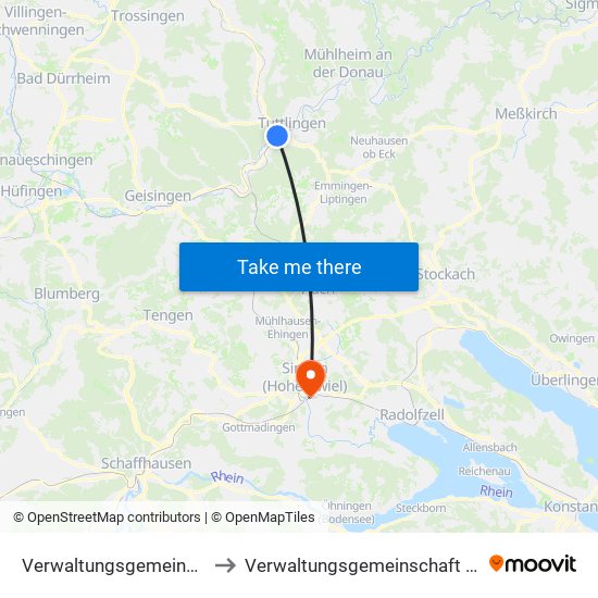 Verwaltungsgemeinschaft Tuttlingen to Verwaltungsgemeinschaft Singen (Hohentwiel) map