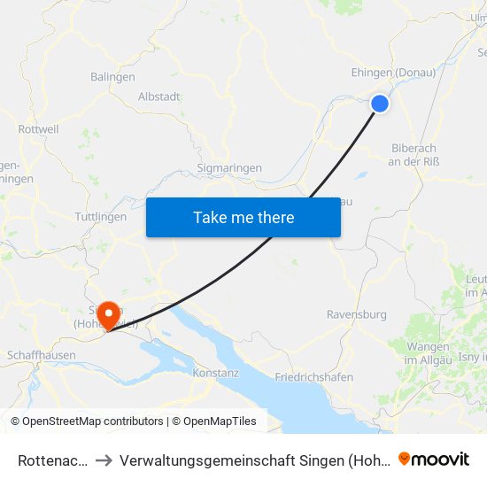 Rottenacker to Verwaltungsgemeinschaft Singen (Hohentwiel) map