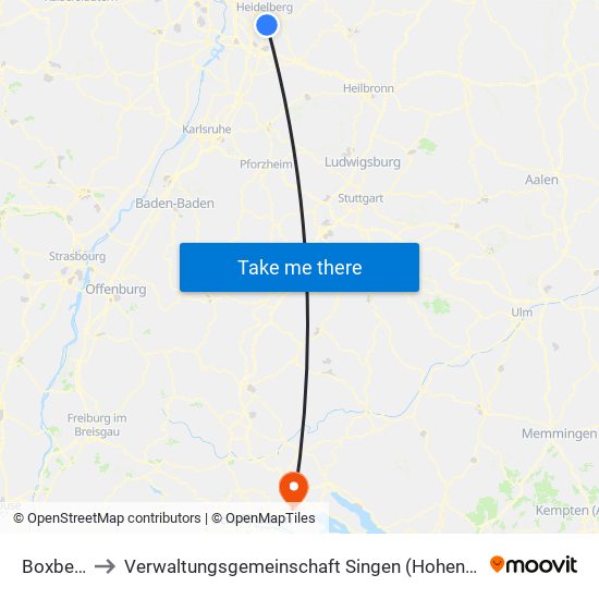 Boxberg to Verwaltungsgemeinschaft Singen (Hohentwiel) map