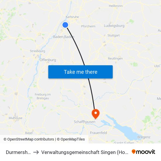 Durmersheim to Verwaltungsgemeinschaft Singen (Hohentwiel) map