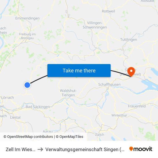 Zell Im Wiesental to Verwaltungsgemeinschaft Singen (Hohentwiel) map