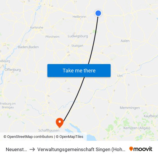 Neuenstein to Verwaltungsgemeinschaft Singen (Hohentwiel) map