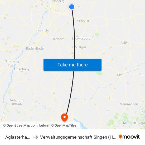 Aglasterhausen to Verwaltungsgemeinschaft Singen (Hohentwiel) map