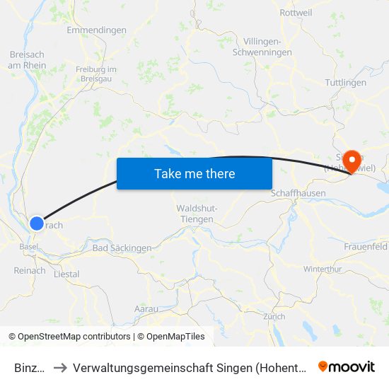 Binzen to Verwaltungsgemeinschaft Singen (Hohentwiel) map