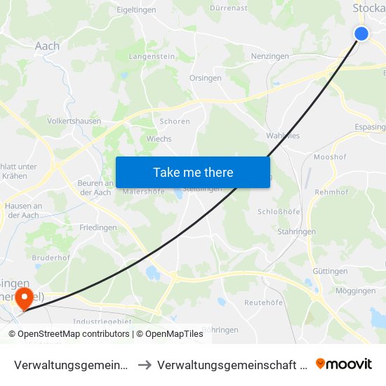 Verwaltungsgemeinschaft Stockach to Verwaltungsgemeinschaft Singen (Hohentwiel) map