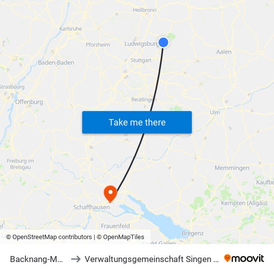 Backnang-Maubach to Verwaltungsgemeinschaft Singen (Hohentwiel) map