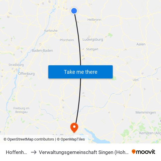 Hoffenheim to Verwaltungsgemeinschaft Singen (Hohentwiel) map