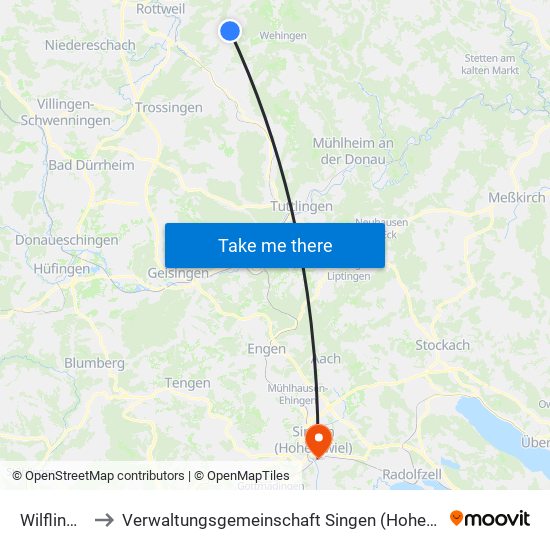 Wilflingen to Verwaltungsgemeinschaft Singen (Hohentwiel) map