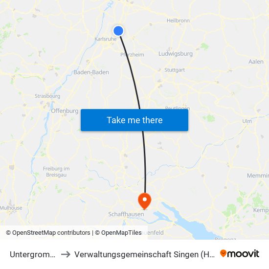 Untergrombach to Verwaltungsgemeinschaft Singen (Hohentwiel) map