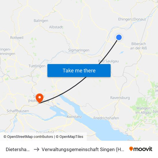 Dietershausen to Verwaltungsgemeinschaft Singen (Hohentwiel) map