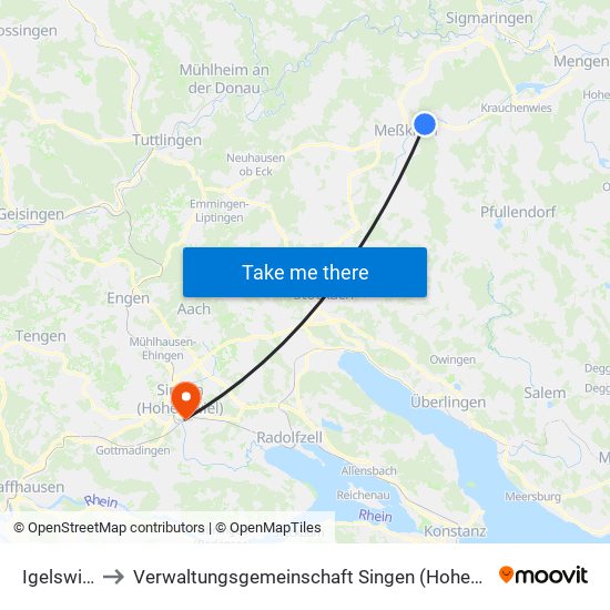 Igelswies to Verwaltungsgemeinschaft Singen (Hohentwiel) map