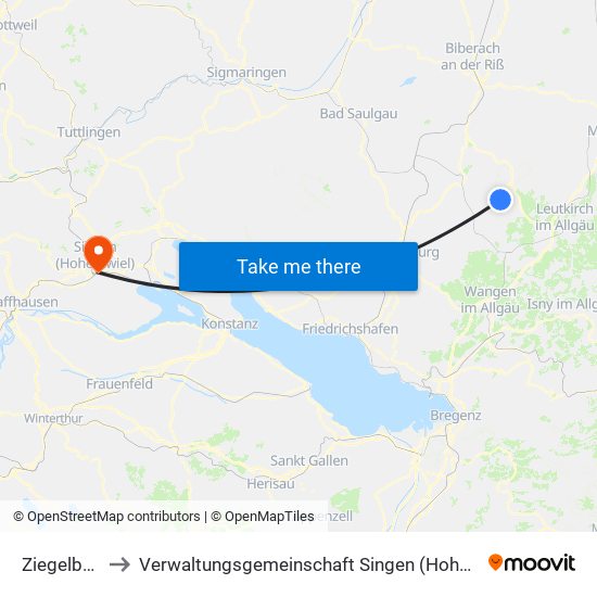 Ziegelbach to Verwaltungsgemeinschaft Singen (Hohentwiel) map