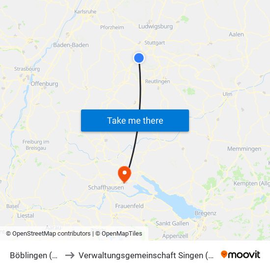 Böblingen (Stadt) to Verwaltungsgemeinschaft Singen (Hohentwiel) map