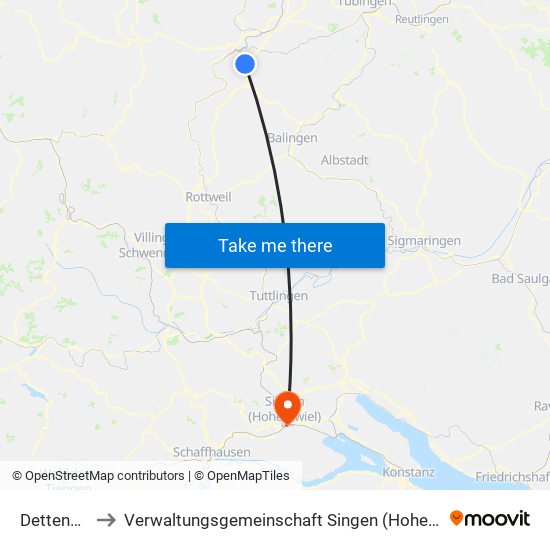 Dettensee to Verwaltungsgemeinschaft Singen (Hohentwiel) map