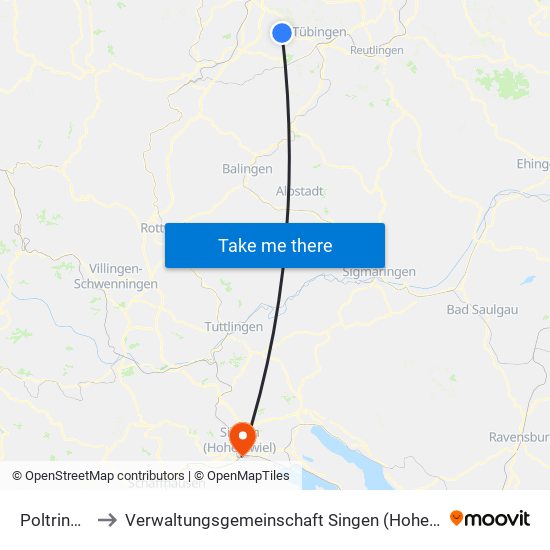 Poltringen to Verwaltungsgemeinschaft Singen (Hohentwiel) map