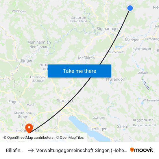 Billafingen to Verwaltungsgemeinschaft Singen (Hohentwiel) map