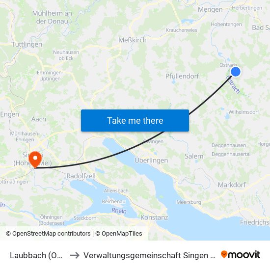 Laubbach (Ostrach) to Verwaltungsgemeinschaft Singen (Hohentwiel) map