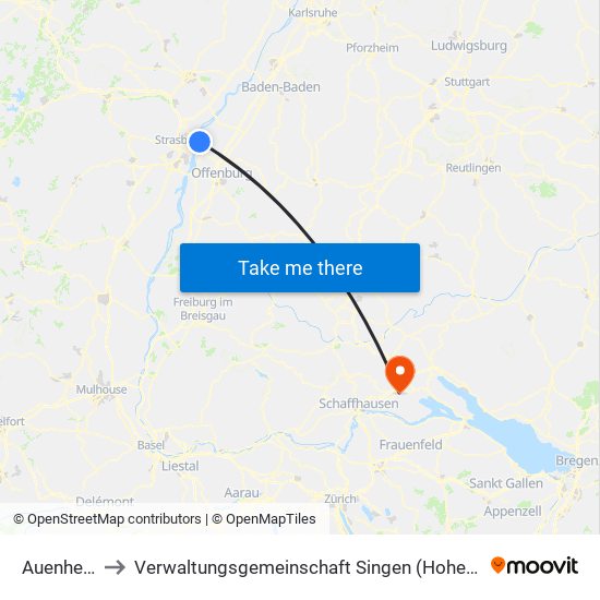 Auenheim to Verwaltungsgemeinschaft Singen (Hohentwiel) map