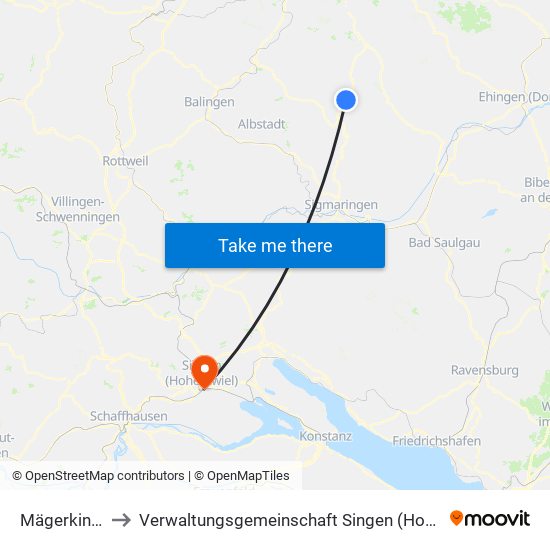 Mägerkingen to Verwaltungsgemeinschaft Singen (Hohentwiel) map