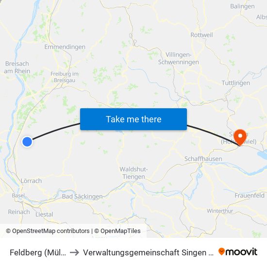 Feldberg (Müllheim) to Verwaltungsgemeinschaft Singen (Hohentwiel) map