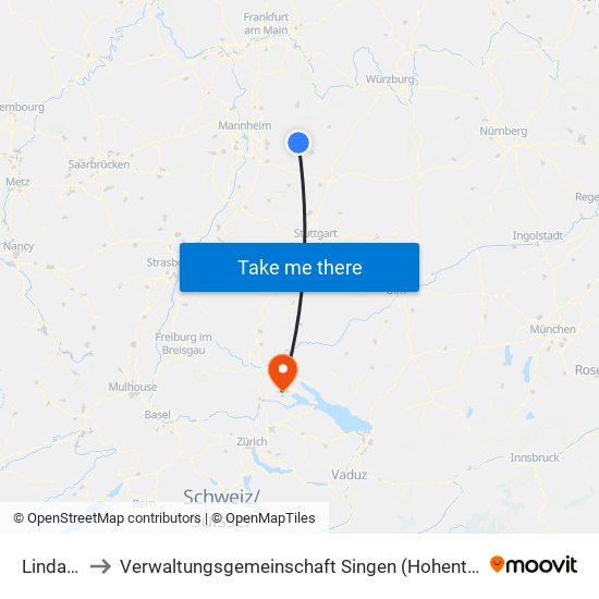 Lindach to Verwaltungsgemeinschaft Singen (Hohentwiel) map