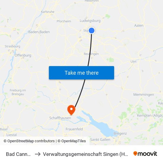 Bad Cannstatt to Verwaltungsgemeinschaft Singen (Hohentwiel) map