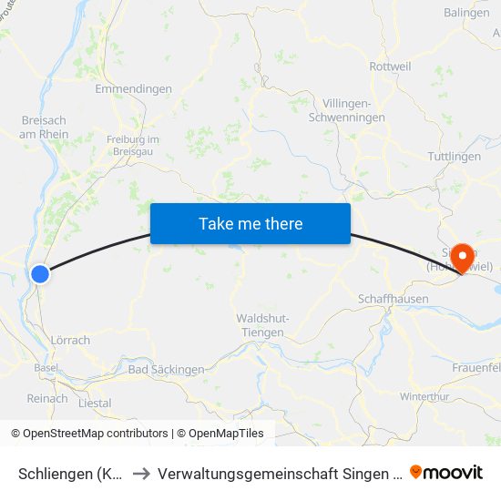 Schliengen (Kernort) to Verwaltungsgemeinschaft Singen (Hohentwiel) map