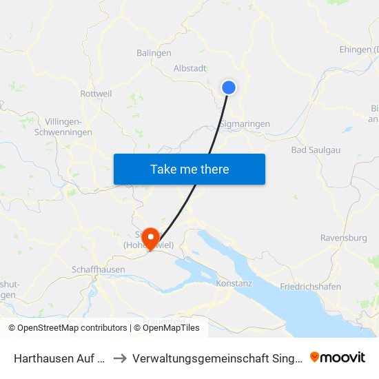 Harthausen Auf Der Scher to Verwaltungsgemeinschaft Singen (Hohentwiel) map