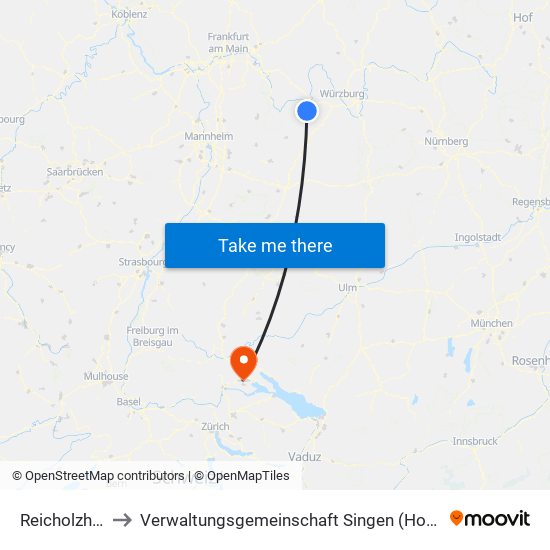 Reicholzheim to Verwaltungsgemeinschaft Singen (Hohentwiel) map