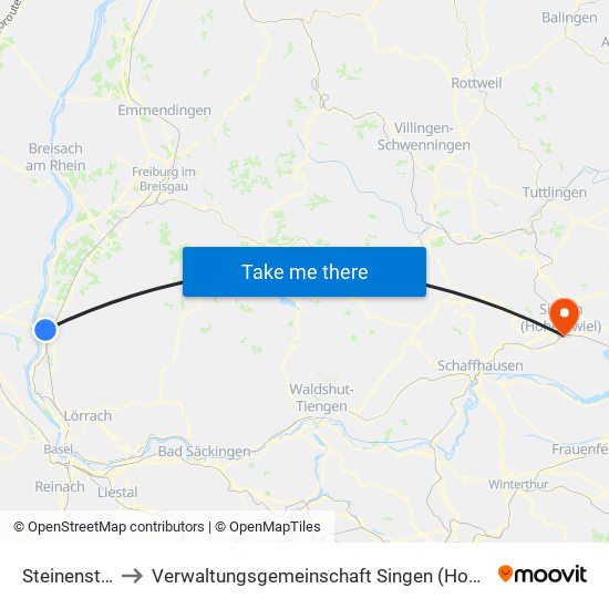 Steinenstadt to Verwaltungsgemeinschaft Singen (Hohentwiel) map