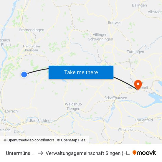 Untermünstertal to Verwaltungsgemeinschaft Singen (Hohentwiel) map