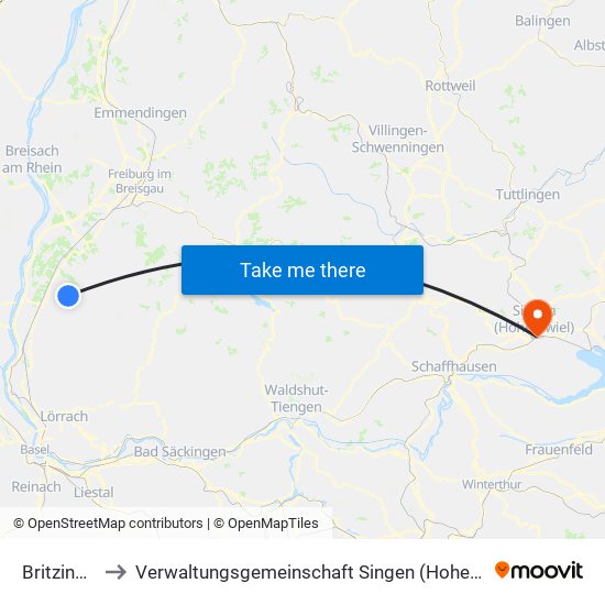 Britzingen to Verwaltungsgemeinschaft Singen (Hohentwiel) map