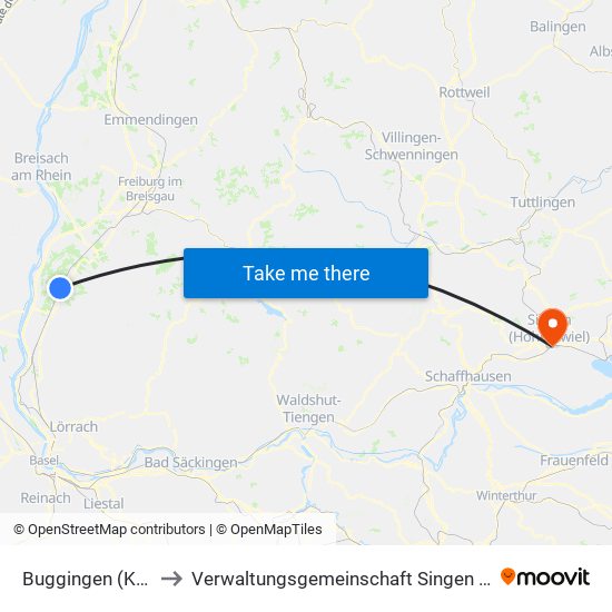 Buggingen (Kernort) to Verwaltungsgemeinschaft Singen (Hohentwiel) map