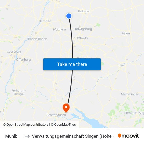 Mühlbach to Verwaltungsgemeinschaft Singen (Hohentwiel) map