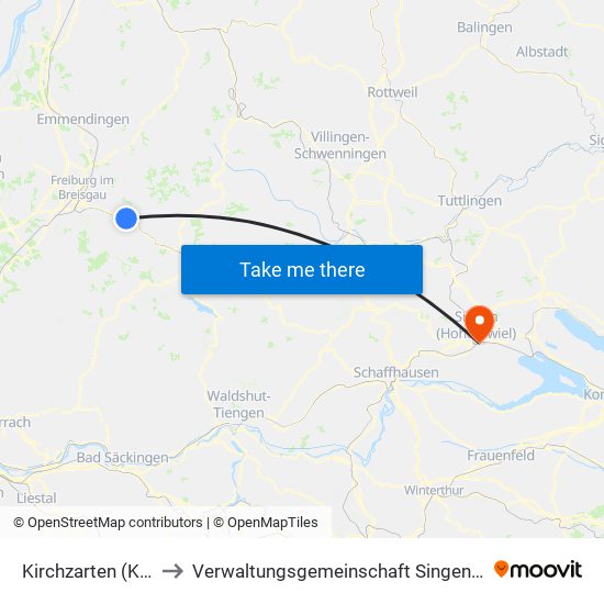 Kirchzarten (Kernort) to Verwaltungsgemeinschaft Singen (Hohentwiel) map