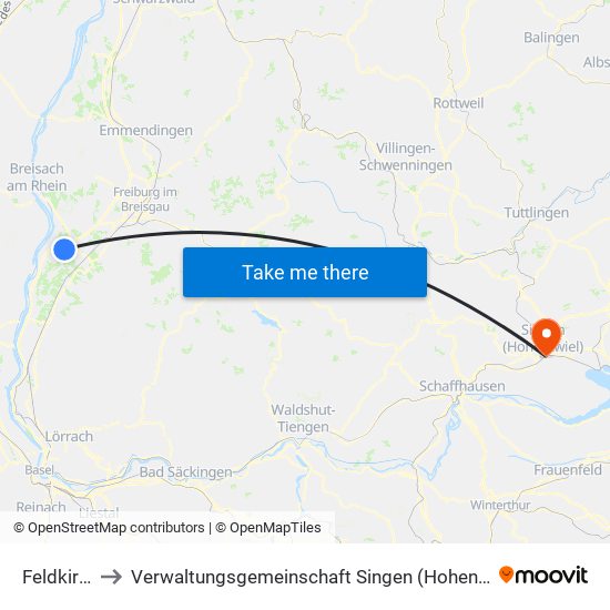Feldkirch to Verwaltungsgemeinschaft Singen (Hohentwiel) map