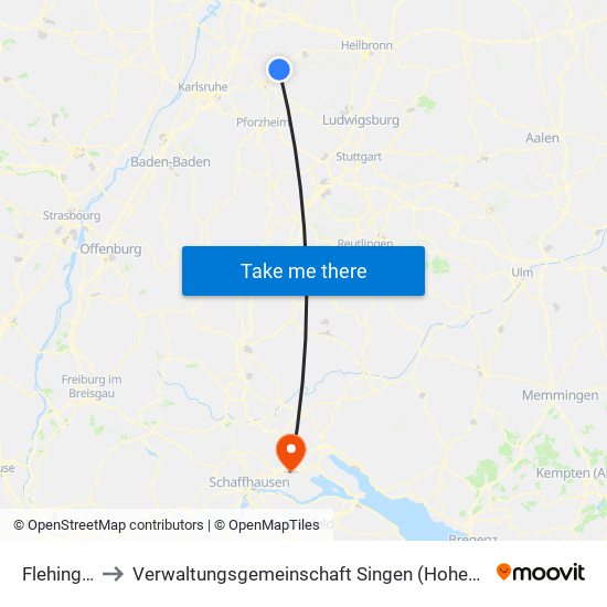 Flehingen to Verwaltungsgemeinschaft Singen (Hohentwiel) map