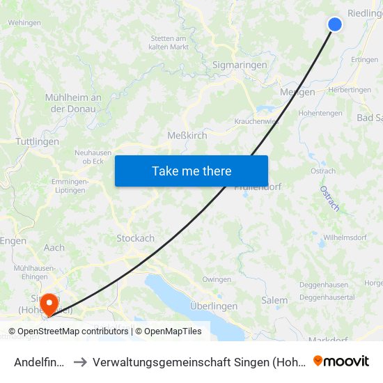 Andelfingen to Verwaltungsgemeinschaft Singen (Hohentwiel) map