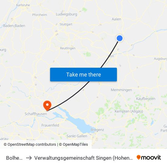 Bolheim to Verwaltungsgemeinschaft Singen (Hohentwiel) map